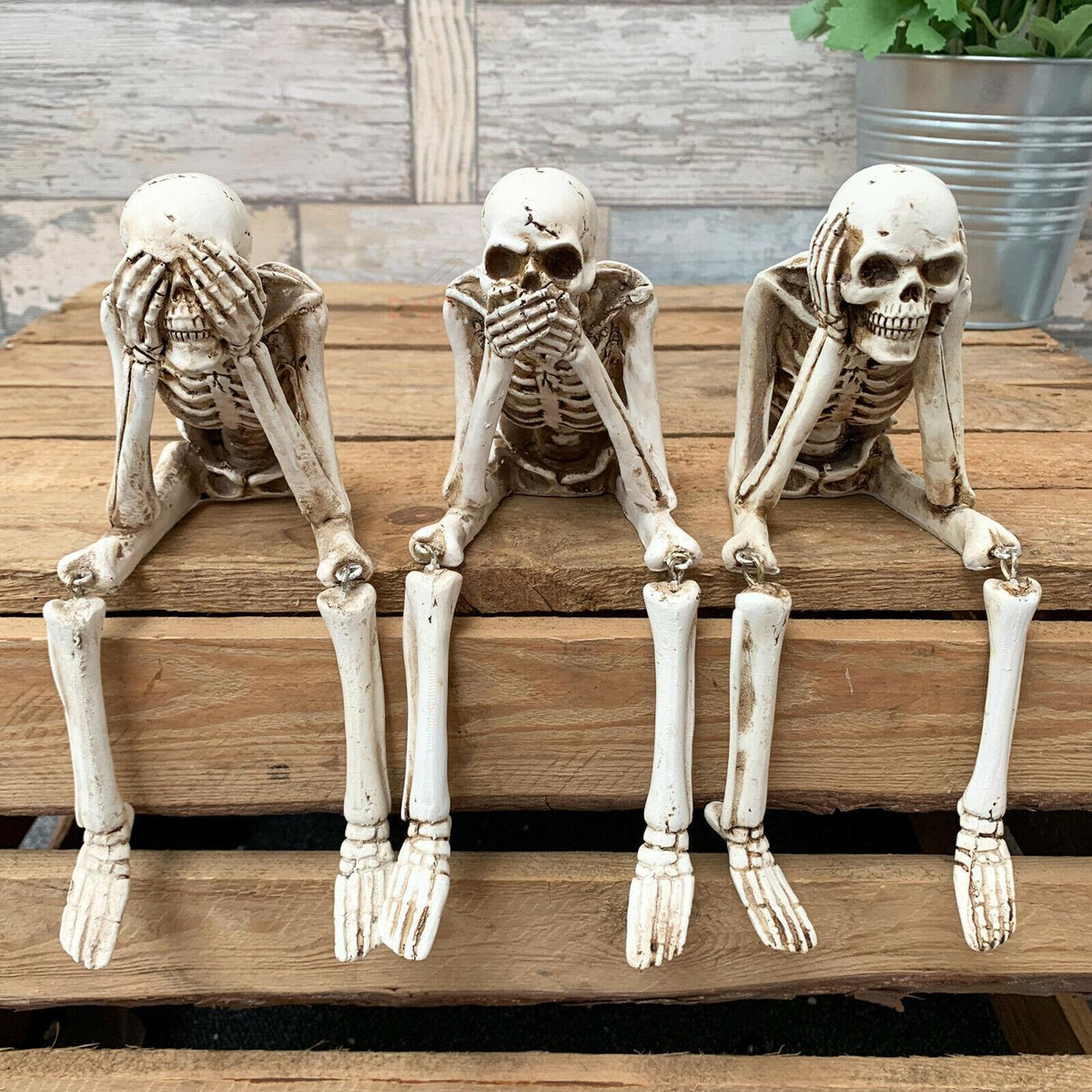 Sitting Skeleton Shelf Sitter - See No Evil Skull Figurine Halloween Decor