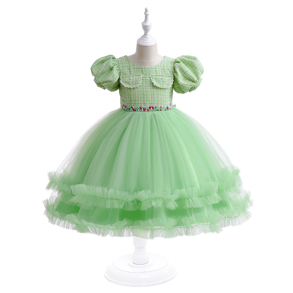 Girls Fashion Halloween Mesh Stitching Puff Sleeve Dress