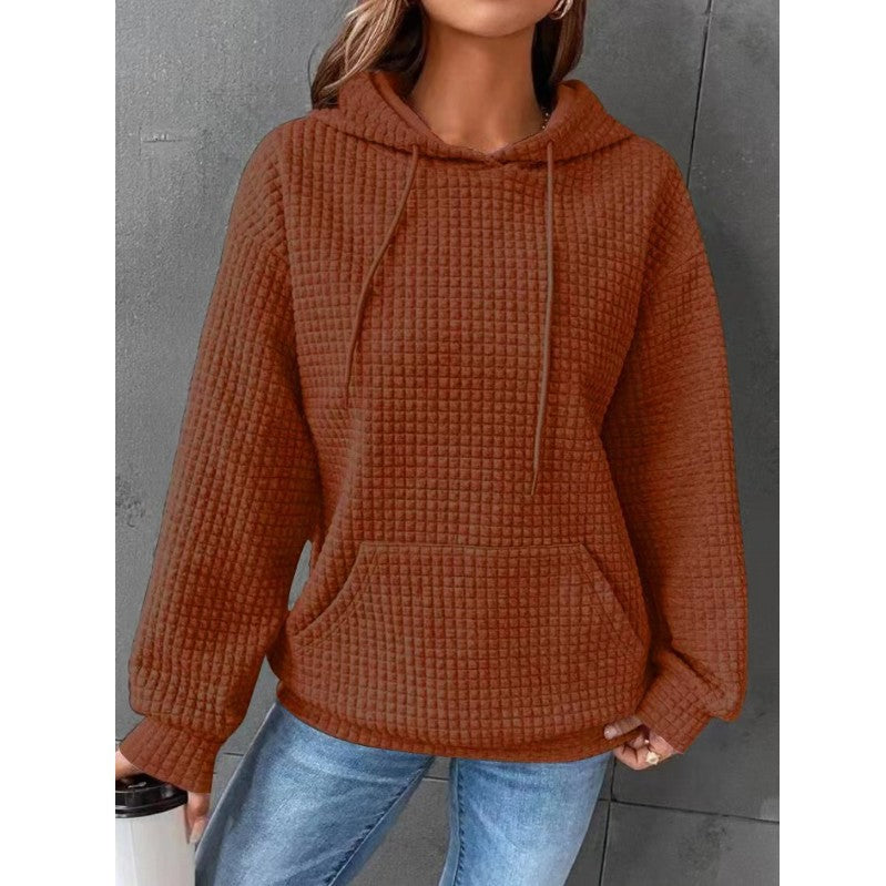 Fashion Waffle Hoodie Sweater Women's Sports Sweatshirt Casual Long