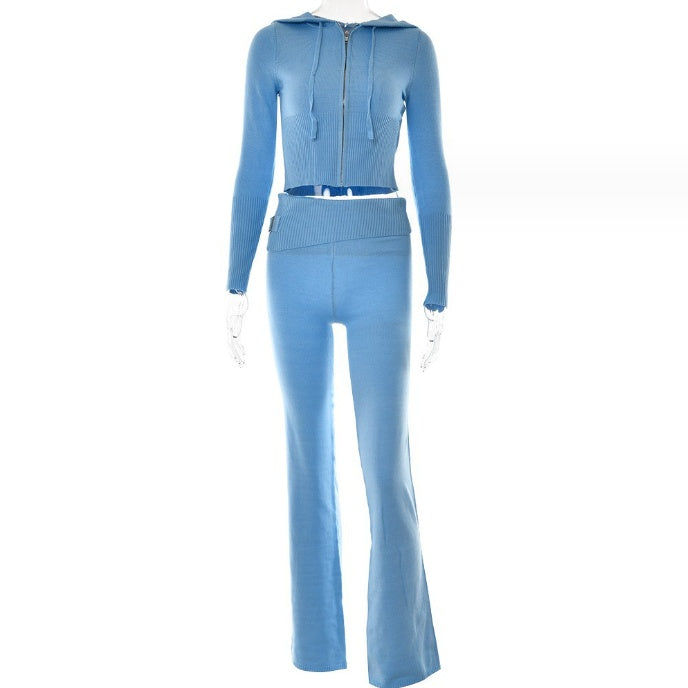 Hoodie Suit Sports Leisure Sexy Zip Long Sleeve Sweater and High