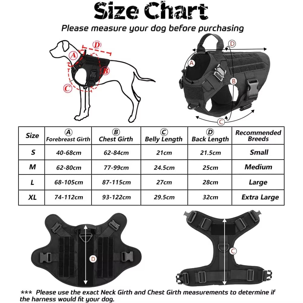 Tactical Dog Harness & Leash Set - 1000D Nylon Training Vest (Ships from US)