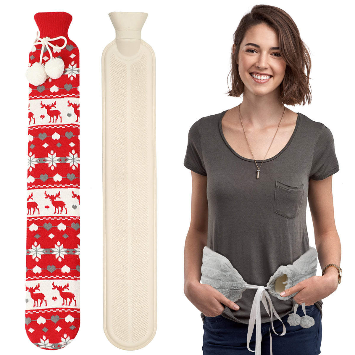 2L Cute Hot Water Bottle with Cover - Portable Belly & Hand Warmer