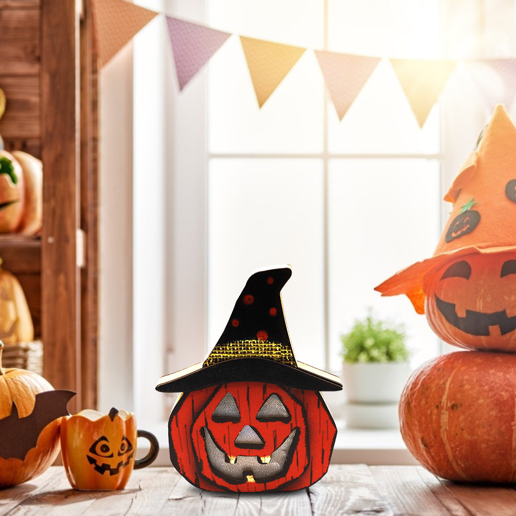 Creative Halloween Wooden Pumpkin Lamp Decorations