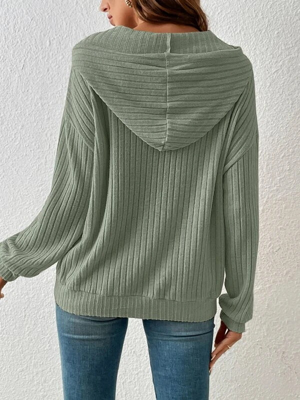Fashion Drawstring Long-Sleeved Hooded Sweatshirt with Pockets Solid