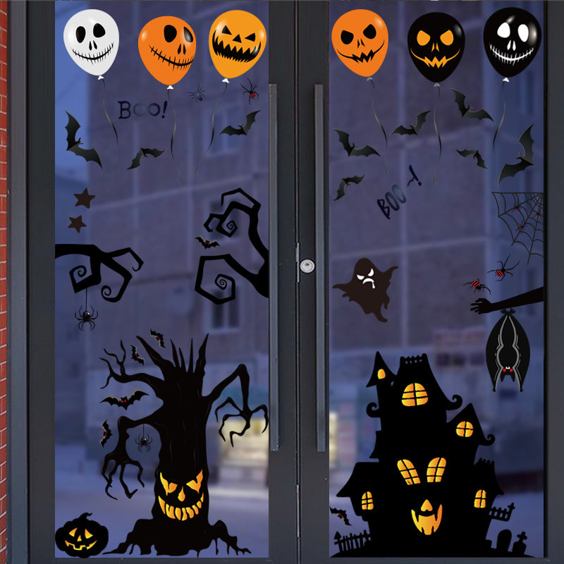Halloween Window Clings - Static Stickers with Pumpkins, Ghosts & Bats