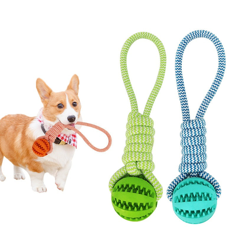 Interactive Dog Treat Ball with Rope - Bite Resistant Rubber Chew Toy for Tug & Fetch