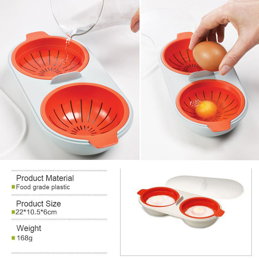Microwave Egg Poacher Food Grade Cookware Double Cup Boiler Kitchen