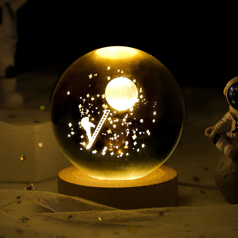 Starry Sky Planet Moon Crystal Ball Night Light - Galaxy Decor Lamp