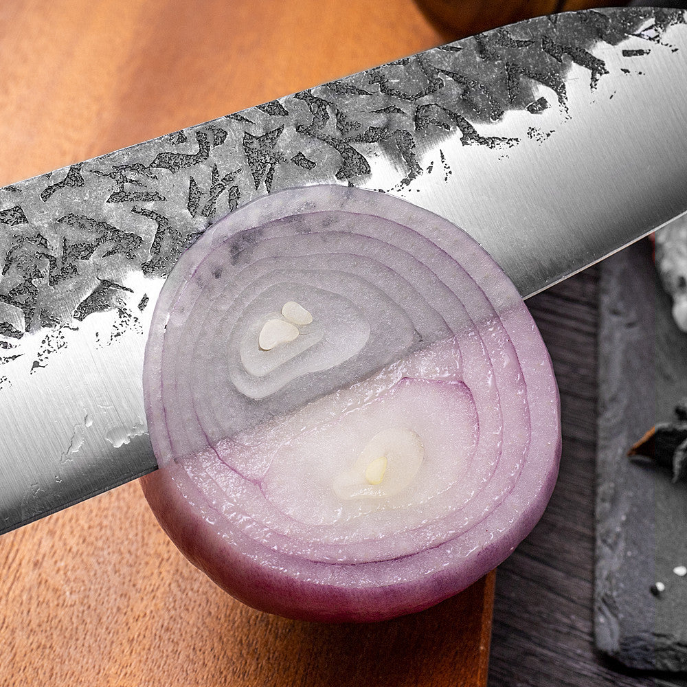 Handmade Hammered Forged Santoku Chef Knife - Japanese Style Kitchen Knife