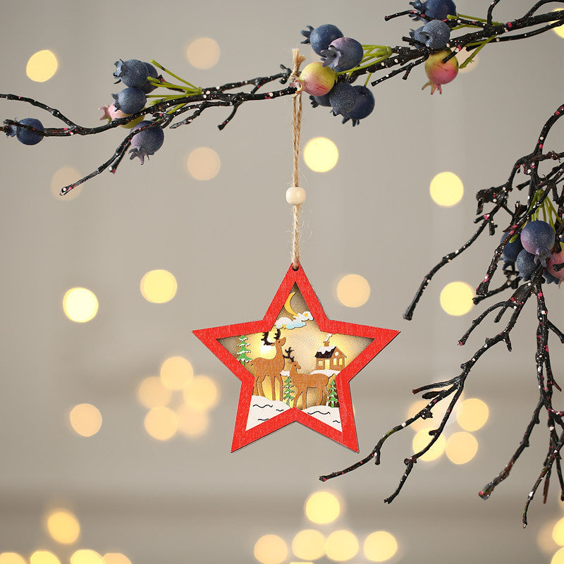 Christmas Decorations Hollow Wooden Pendant Creative Light Included