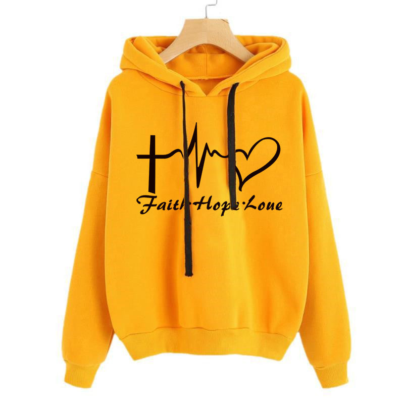 Heart Print Hoodie Sweatshirt Pullover Tops Women Long Sleeve Sports