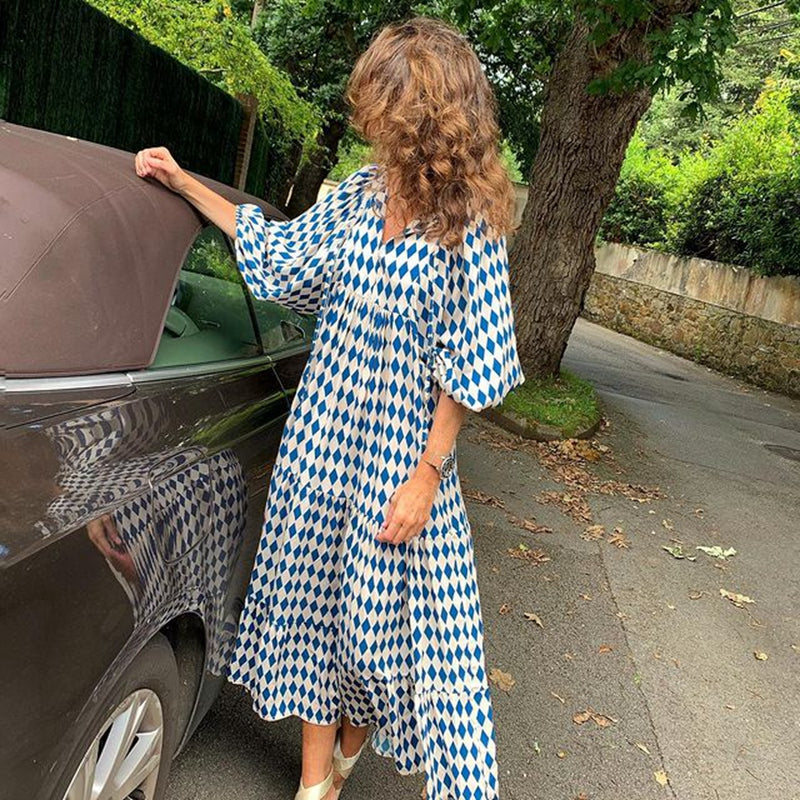 Summer Women's Vintage Printed Bohemian Dress Elegant Ladies Casual