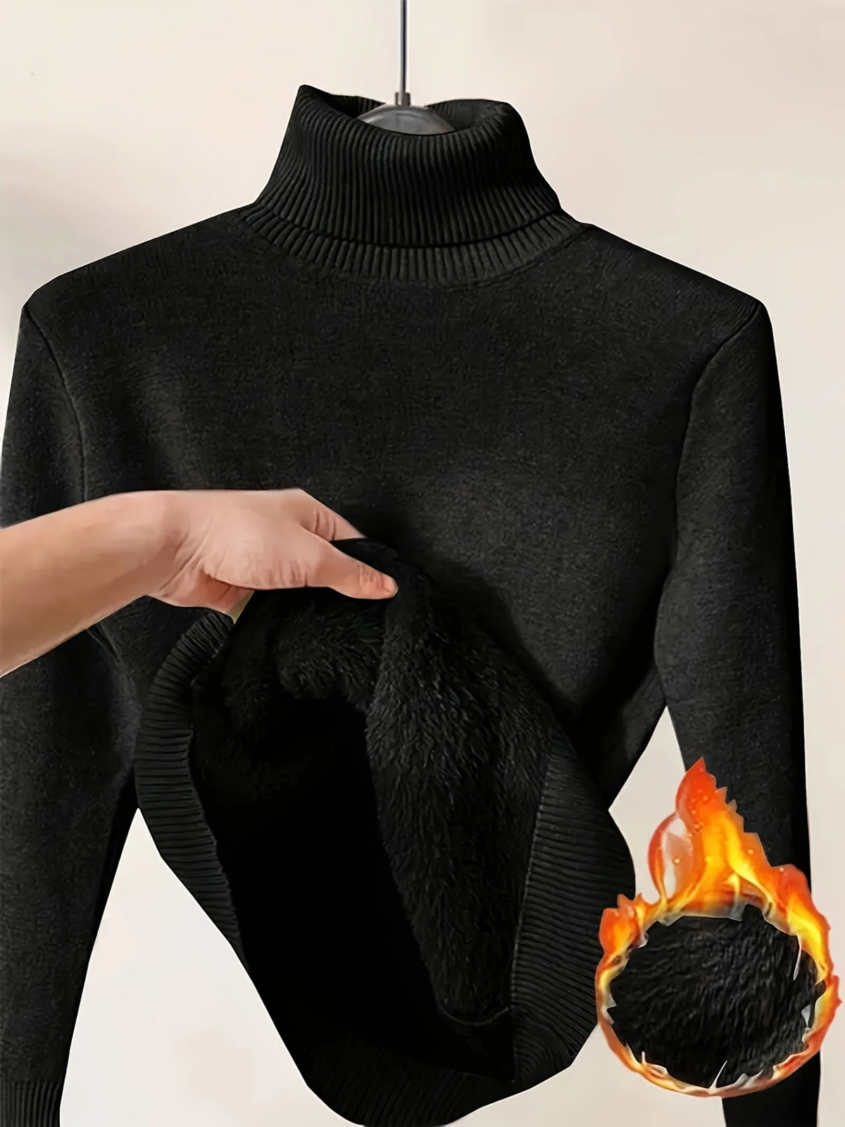 Fleece Turtle Neck Sweater Winter Warm Elegant Thick Knitted Pullover