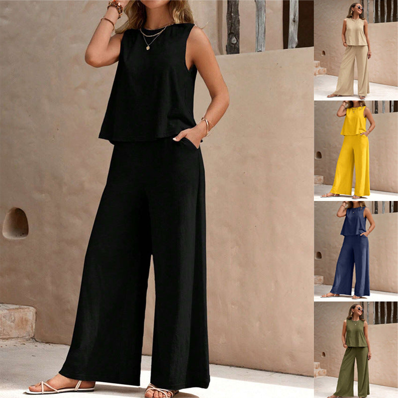 Solid Color Casual Loose Pants Sets for Women Elegant Spring Summer