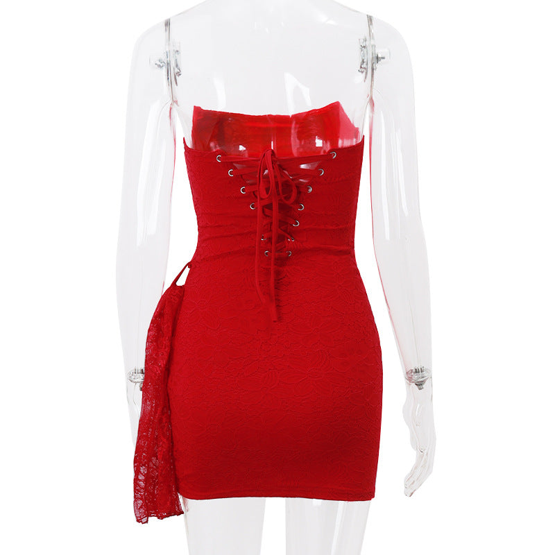 Strapless Lace Dress Party Women Fashion and Sexy Slim Skirt