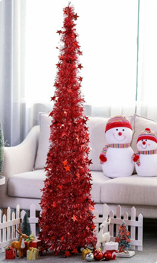 Christmas Artificial Tinsel Up Tree with Stand Gorgeous Collapsible