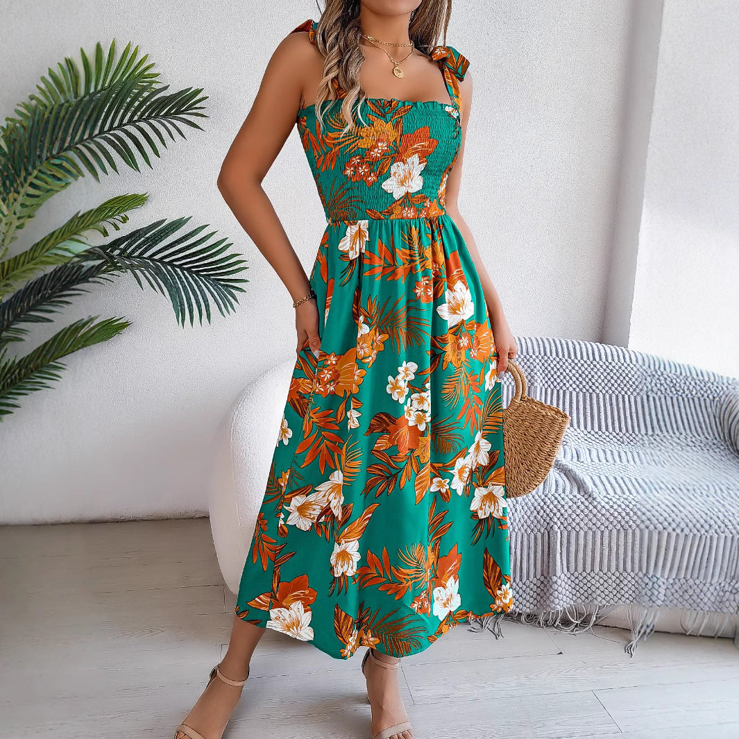 Flowers Print Suspender Corset Dress Fashion Holiday Beach Long