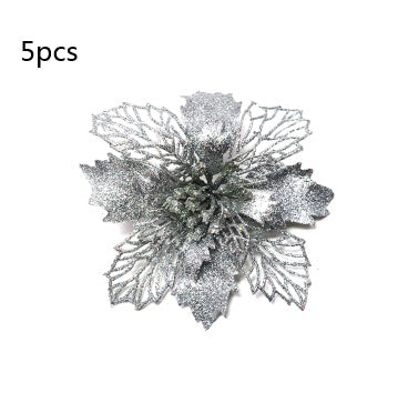 Christmas Glitter Artifical Flowers Tree Decorations for Home Fake