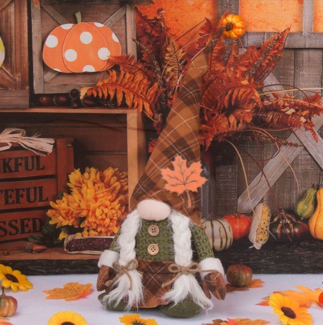 Halloween Fall Gnome Doll - Faceless Plaid Gnome with Maple Leaf, 51 cm