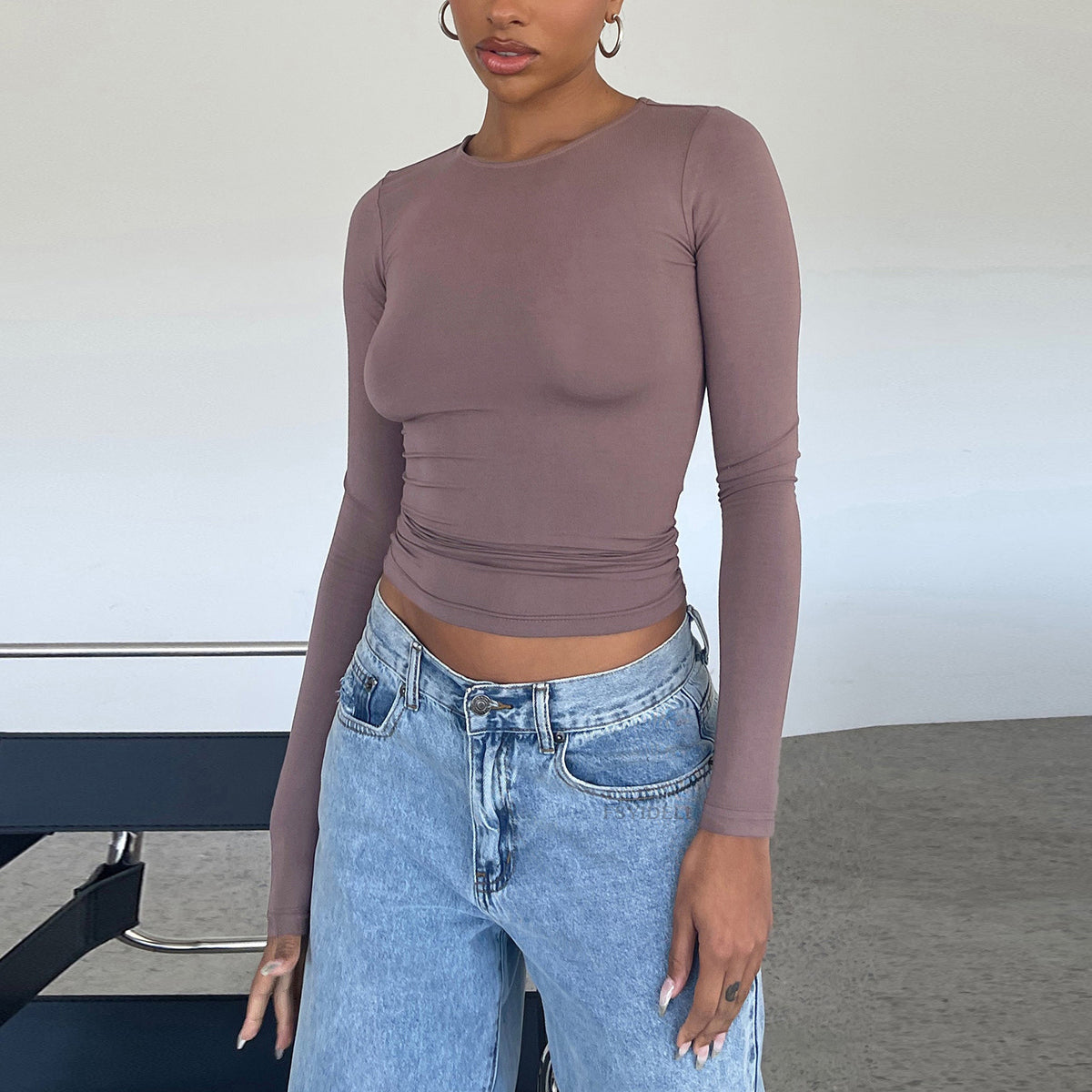 Women's Clothing Fashion Slim Long-Sleeved Pullovers Tops Solid