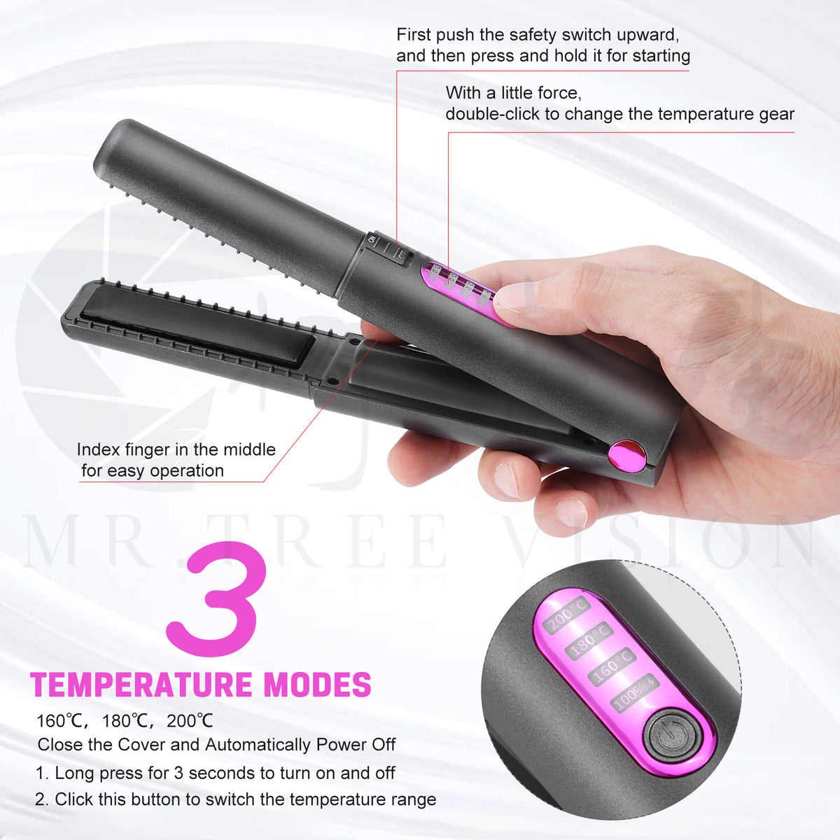 Mini Wireless Travel Hair Straightener - USB Rechargeable Ceramic Flat Iron