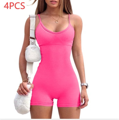 Spaghetti Strap Shorts Jumpsuit Sports Yoga Workout Tight Romper