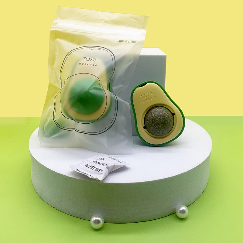 Avocado Catnip Ball Toy - 360° Rotating Wall-Mounted Mint Lick Toy for Cats