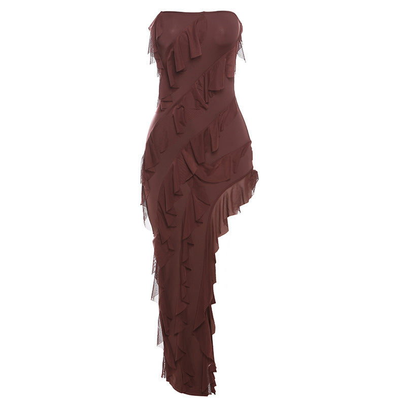 Summer Trend Skinny Women's Fashion Tube Top Backless Split Tassel