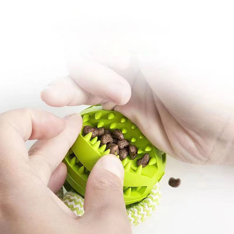 Interactive Dog Treat Ball with Rope - Bite Resistant Rubber Chew Toy for Tug & Fetch