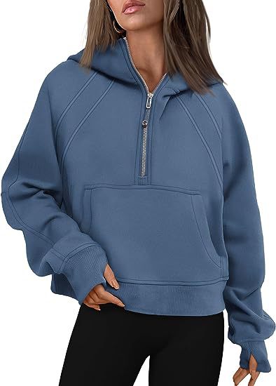 Zipper Hoodies Sweatshirts with Pocket Loose Sport Tops Long Sleeve
