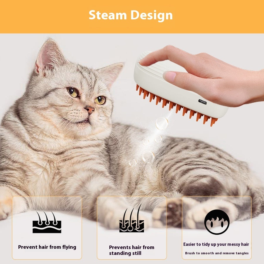 USB Rechargeable Pet Steam Brush - Spray Massage Comb for Cats & Dogs