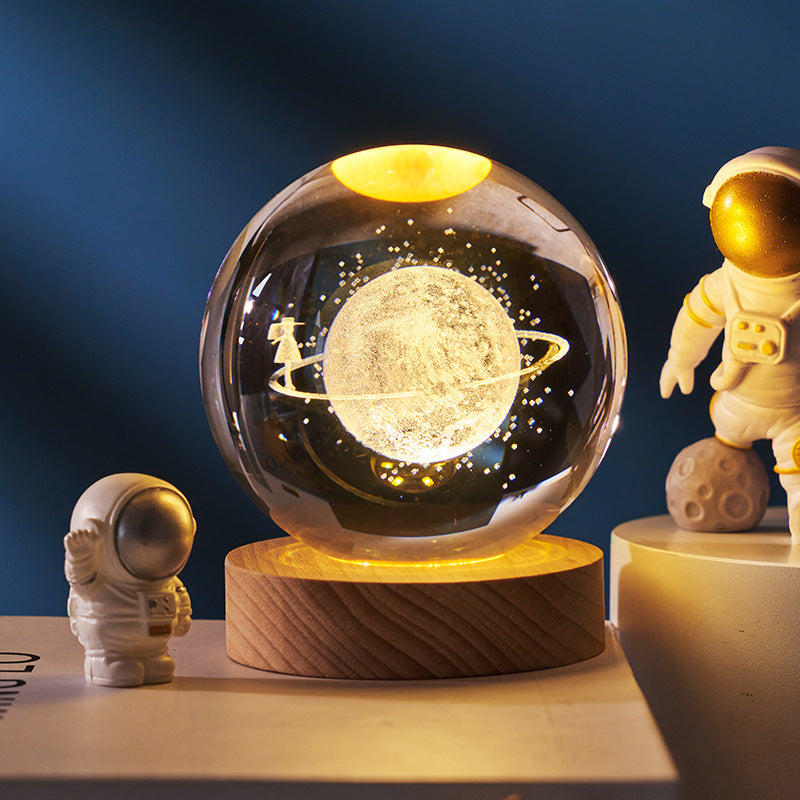 Starry Sky Planet Moon Crystal Ball Night Light - Galaxy Decor Lamp