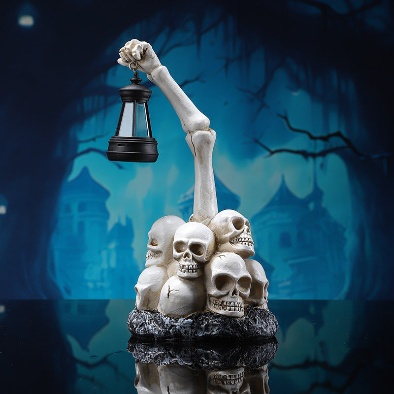 Halloween Resin Skull Lamp Decoration - Skeleton Lantern & Candle Holder