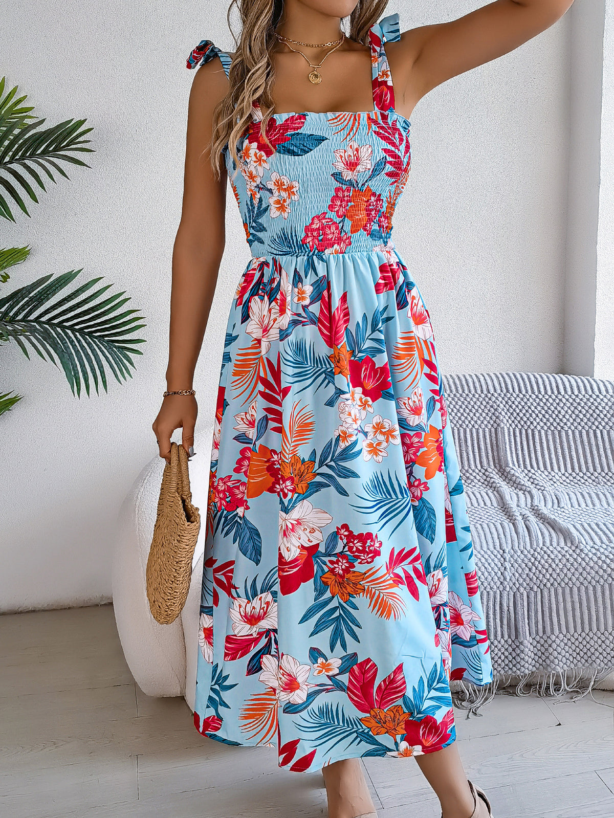 Flowers Print Suspender Corset Dress Fashion Holiday Beach Long
