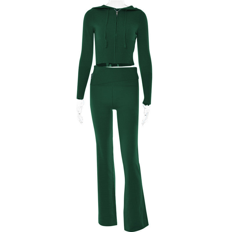 Hoodie Suit Sports Leisure Sexy Zip Long Sleeve Sweater and High
