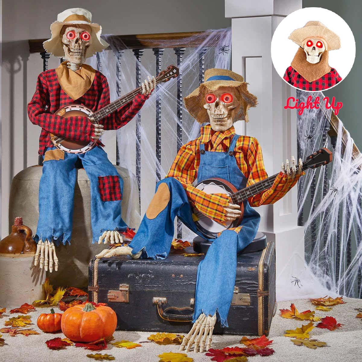 Halloween Luminous Skull Skeleton Decoration Guitarist with Light up
