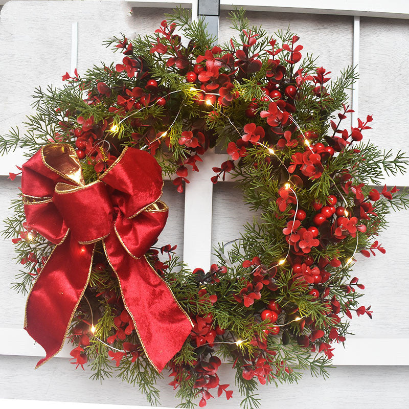 Christmas Artifical Cherry Pattern Wreaths Red Door Wall Hanging