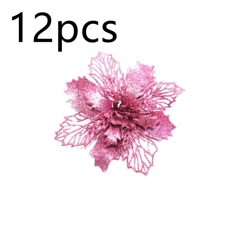 Christmas Glitter Artifical Flowers Tree Decorations for Home Fake