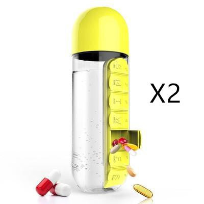 2-in-1 Water Bottle with Pill Box - Travel Cup with Storage