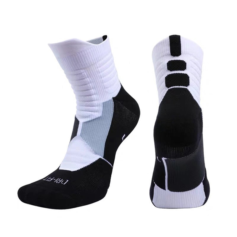 Elite sweat-absorbent basketball sports socks made from combed cotton with flexible nylon and spandex fibres