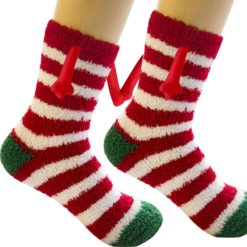 Christmas Supplies Magnetic Suction Hand in Couple Socks Coral Fleece