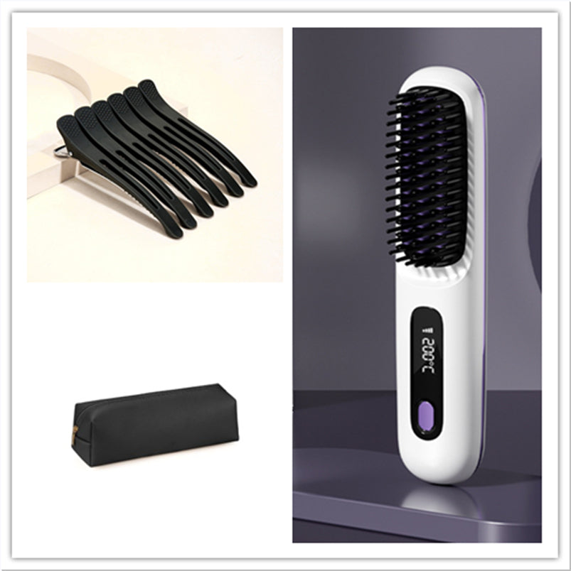 2-in-1 Straight Hair Comb Wireless Straightener Brush Fast Heating