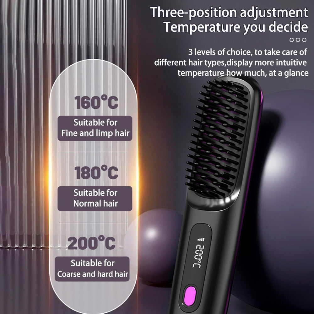 2-in-1 Straight Hair Comb Wireless Straightener Brush Fast Heating