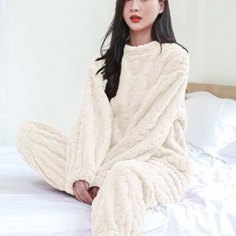 Winter Pajamas Sets Homewear Solid Color Loose Thickened Coral Velvet