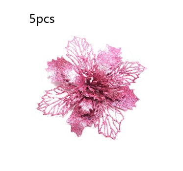 Christmas Glitter Artifical Flowers Tree Decorations for Home Fake