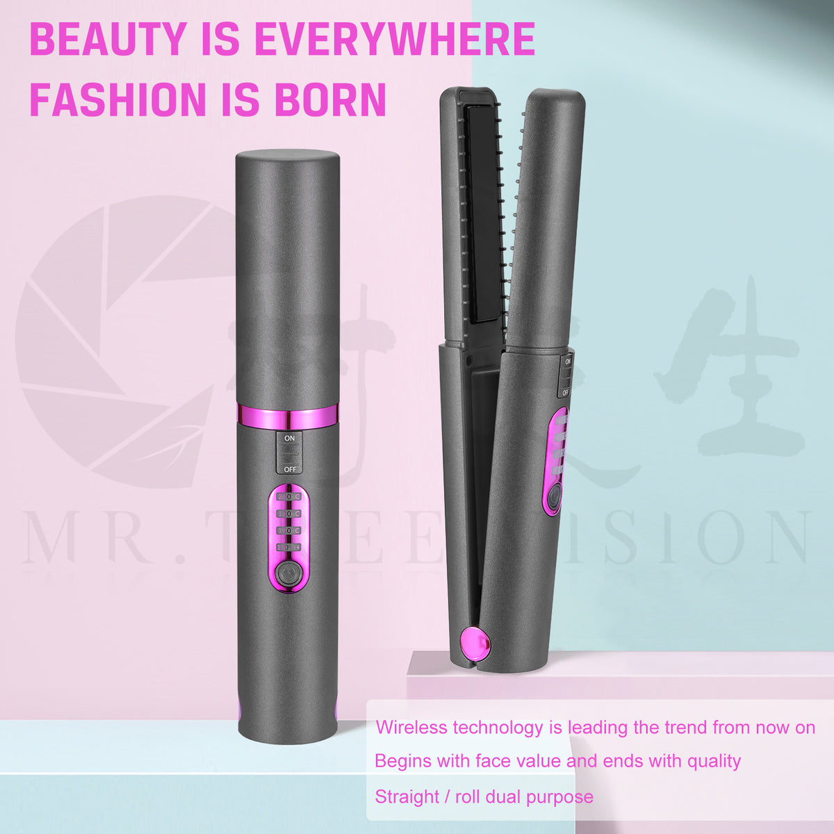 Mini Wireless Travel Hair Straightener - USB Rechargeable Ceramic Flat Iron