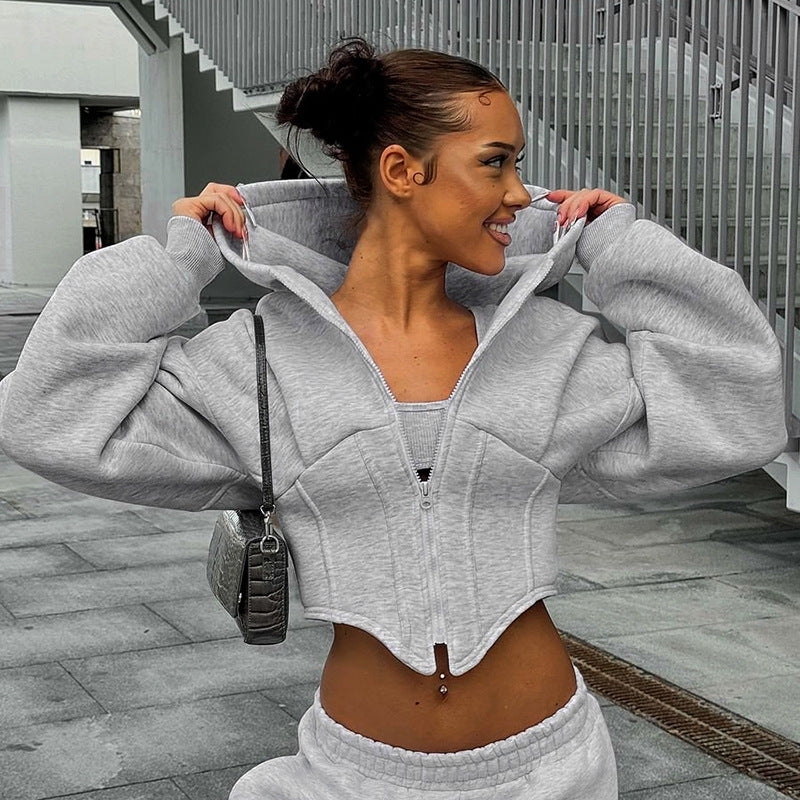 Zipper Hoodie Cardigan Y2K Fashion Street Long Sleeve Corset Jacket