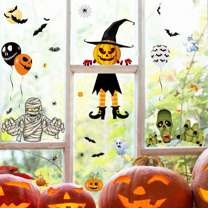Halloween Window Clings - Static Stickers with Pumpkins, Ghosts & Bats