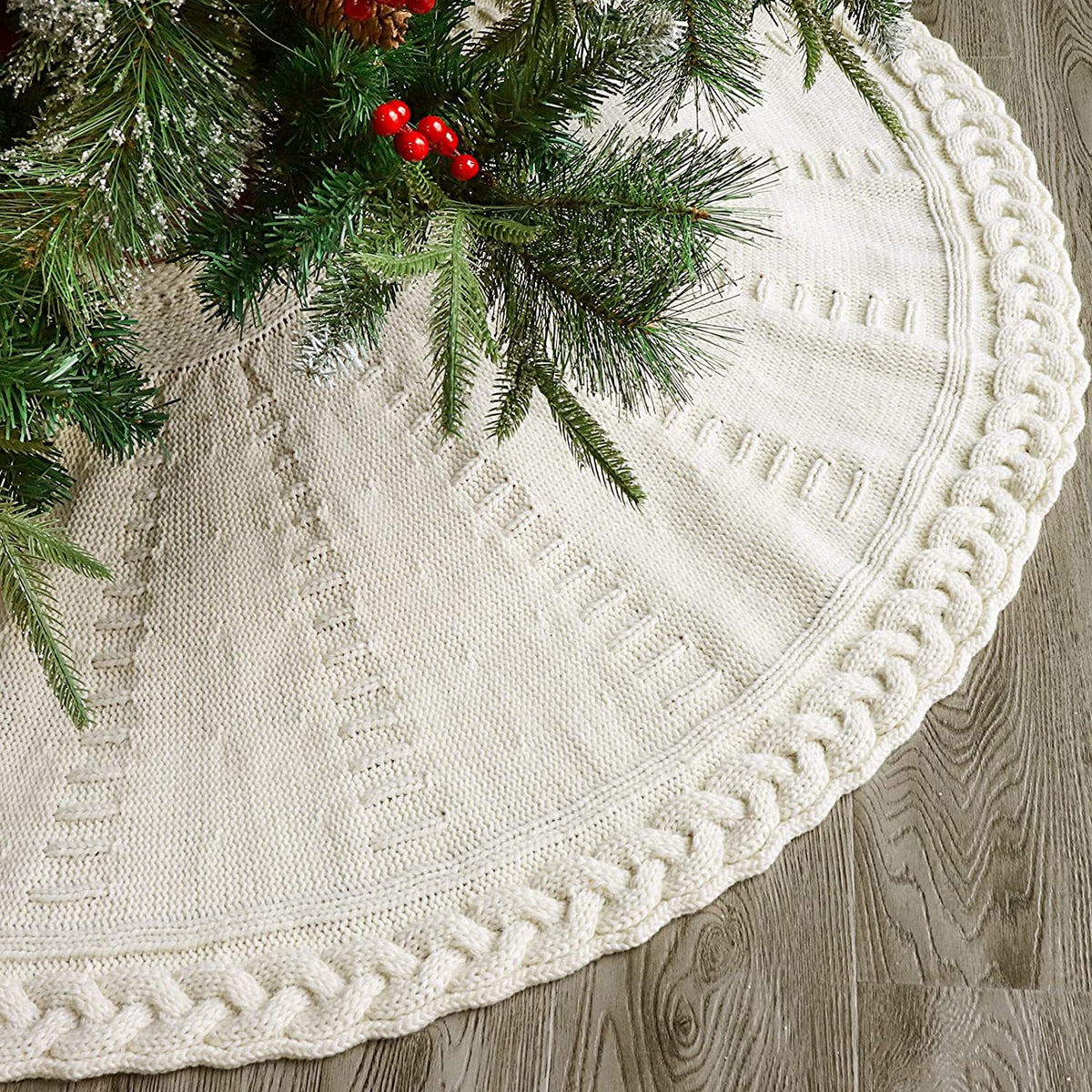 Christmas Knitted Tree Skirt Red Decorations | Holiday Gift