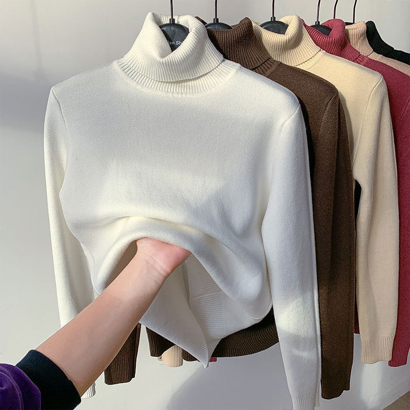 Fleece Turtle Neck Sweater Winter Warm Elegant Thick Knitted Pullover